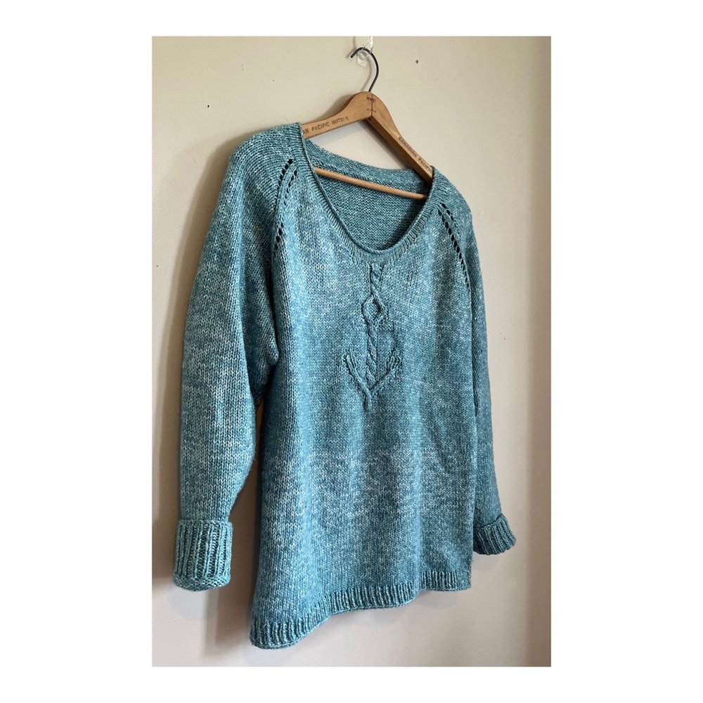 Women’s knit sweater Anchor nautical scoop neck handmade coastal Grandma L